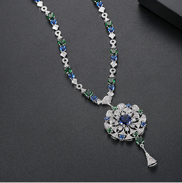 Vibrant Sapphires Diamond Chain Pendant